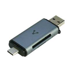 Vorago Lector de Memoria CR-350, SD/MicroSD, USB-A/USB-C, Gris 