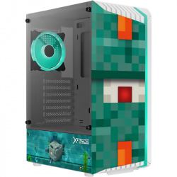 Gabinete Xtreme PC Gaming Minecraft Elder Guardian Edition con Ventana de Cristal Templado RGB, Midi-Tower, ATX/Micro-ATX/Mini-ITX, USB 2.0/3.0, sin Fuente, 1 Ventilador Instalado, Verde 