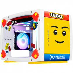 Gabinete Xtreme PC Gaming Lego Edition con Ventana de Cristal Templado RGB, Mini-Tower, Mini-ITX, USB 3.0/3.2, sin Fuente, 3 Ventiladores Instalados, Blanco/Amarillo 