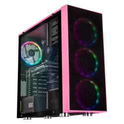 Computadora Gamer Xtreme PC Gaming CM-99940, AMD Ryzen 5 4500 3.60GHz, 16GB, 500GB SSD, Adaptador WiFi, NVIDIA GeForce GTX 1650, Windows 10 Prueba, Rosa ― No cuenta con SSD, golpe en la tapa lateral. 