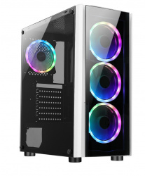 Gabinete Xzeal XZ110 con Ventana RGB, Tower, ATX/Micro-ATX/Mini-ATX, USB 3.0/2.0, sin Fuente, 3 Ventiladores RGB Instalados, Blanco ― Daños menores / estéticos - Pata trasera ligeramente doblada 