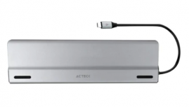 Acteck Docking Station Port X DH690 USB C, 3x USB A 3.0, 2x USB C 3.0, 2x USB A 2.0, 1x HDMI, 1x VGA, 1x RJ-45, Plata