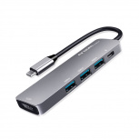 Argomtech Hub USB-C Macho, 3x USB 3.0, 1x HDMI, Gris