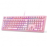 Teclado Gamer Aukey KM-G15 RGB, Teclado Mecánico, Alámbrico, Rosa (Inglés)