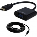 BRobotix Adaptador HDMI Macho - VGA (D-Sub) + 3.5mm Hembra, Negro