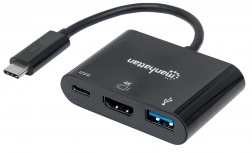 Manhattan Adaptador USB C Macho - HDMI/USB A/USB C Hembra, Negro