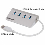 Manhattan Hub USB A 3.1 Macho - 4x USB A 3.0 Hembra, 5000 Mbit/s, Blanco