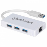 Manhattan Hub USB A 3.0 de 3 Puertos, 1x RJ-45, 5000 Mbit/s, Blanco