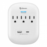 Steren Multicontacto de Pared 905-160, 3 Contactos, 1x USB, 1x USB-C, 125V, Blanco