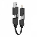 Steren Cable USB 4 en 1, USB/USB C Macho - Lightning/USB C Macho, 16cm, Negro