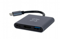 Xtrememac Hub USB C Macho - 1x HDMI/1x USB/1x USB C Hembra, Gris