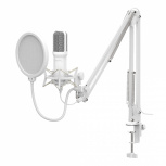 ﻿Xzeal Kit Micrófono XZ-260, Alámbrico, USB, Blanco ― Incluye Soporte de Brazo y Filtro Anti-Pop