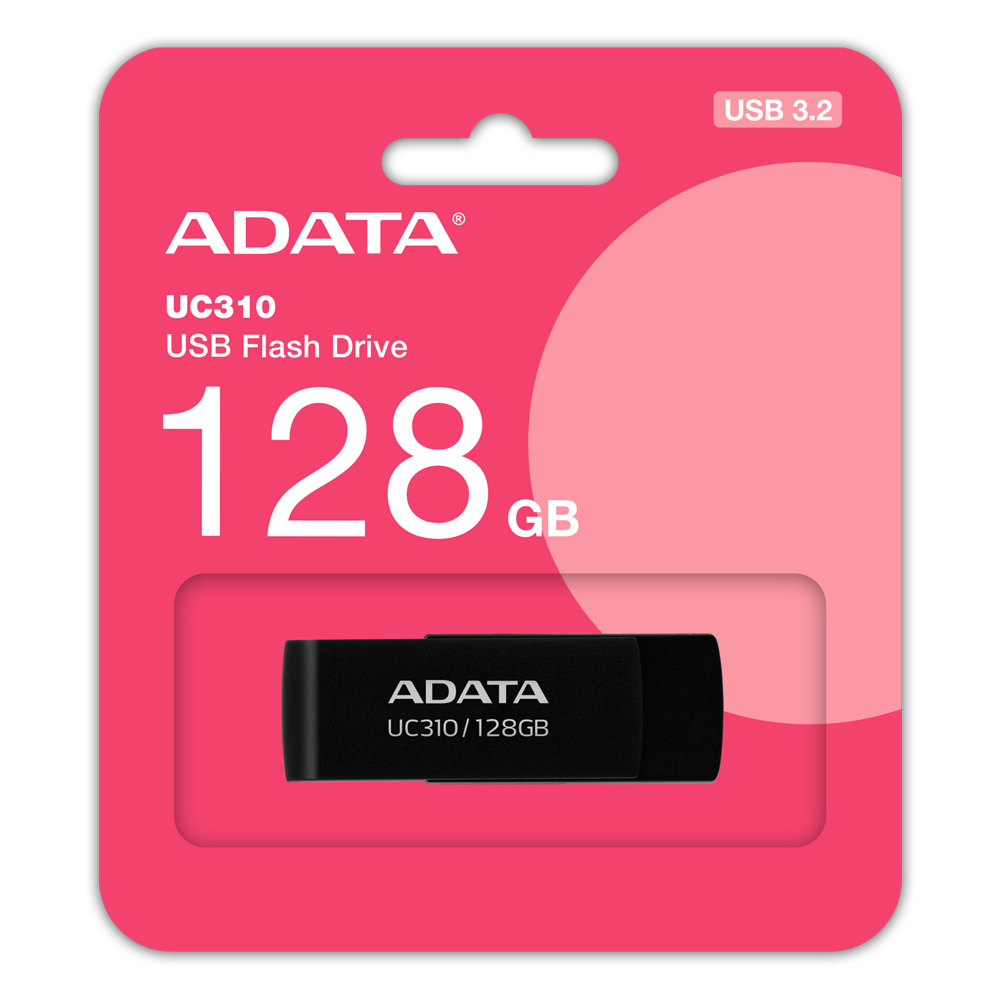 Memoria USB Adata UC310, 128GB, USB 3.2, Lectura 100 MB/s, Negro