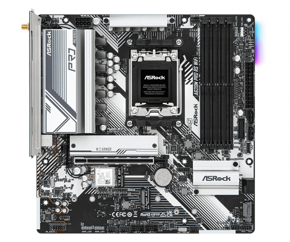 Tarjeta Madre ASRock Micro-ATX A620M PRO RS WIFI, S-AM5, AMD A620, HDMI, 192GB DDR5 para AMD