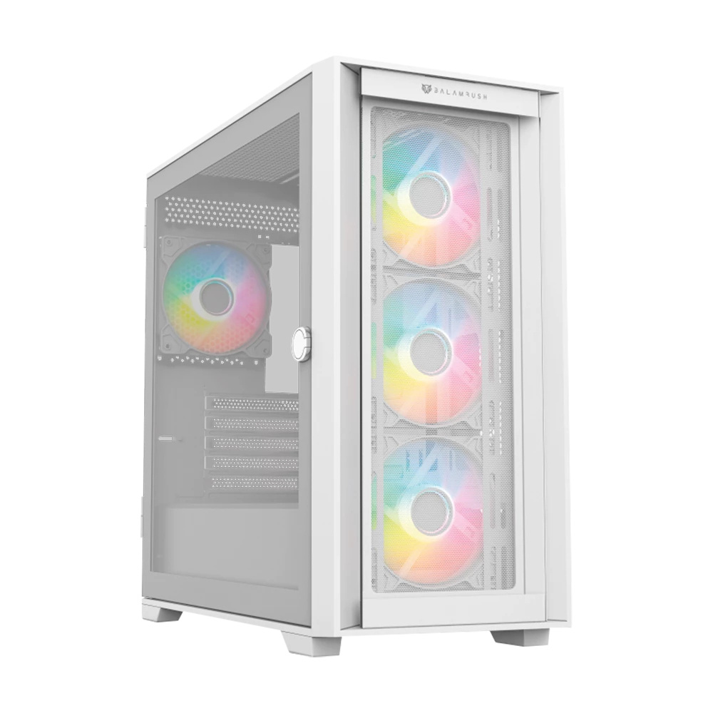 Gabinete Balam Rush Carbono Twin Mate 8000 con Ventana RGB, Midi-Tower, Micro-ATX/Mini-ITX, USB 3.0/2.0, sin Fuente, 4 Ventiladores RGB Instalados, Blanco