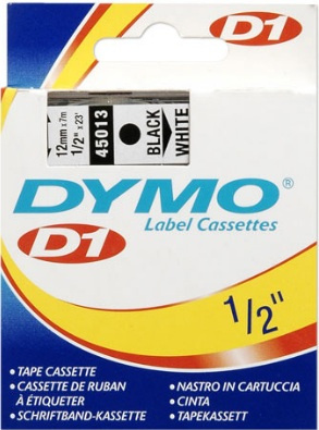 Cinta Dymo DY-45013, Negro sobre Blanco, 12mm x 7m