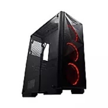 Gabinete Evotec Keops con Ventana, Full-Tower, ATX, USB 3.2, sin Fuente. Negro/Rojo