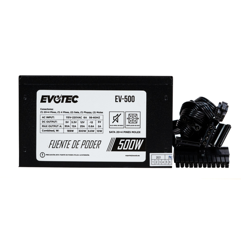 Fuente de Poder Evotec EV-500, 24-pin ATX, 80mm, 500W