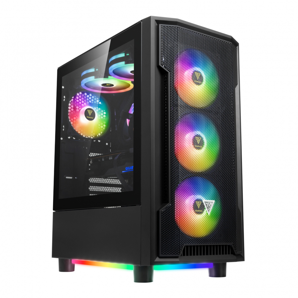 Gabinete Gamdias ATHENA M6 LITE con Ventana ARGB Midi-Tower, ATX/Micro-ATX/Mini-ITX, USB 3.0/2.0, sin Fuente, 4 Ventiladores ARGB Instalados, Negro