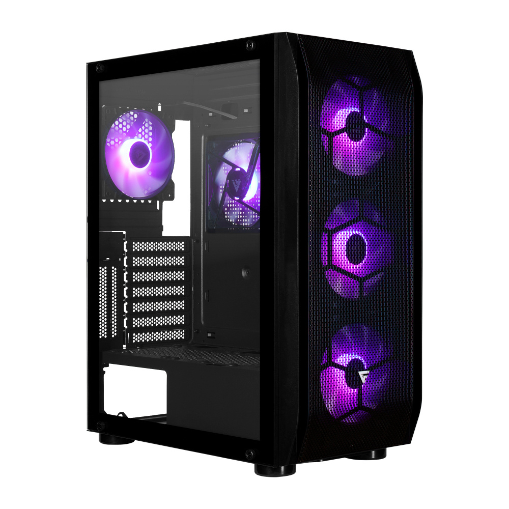 Gabinete Game Factor CSG400, Midi-Tower, ATX/M-ATX/ITX/E-ATX, USB 2.0/3.2, sin Fuente, 5 Ventiladores ARGB Instalados, Negro