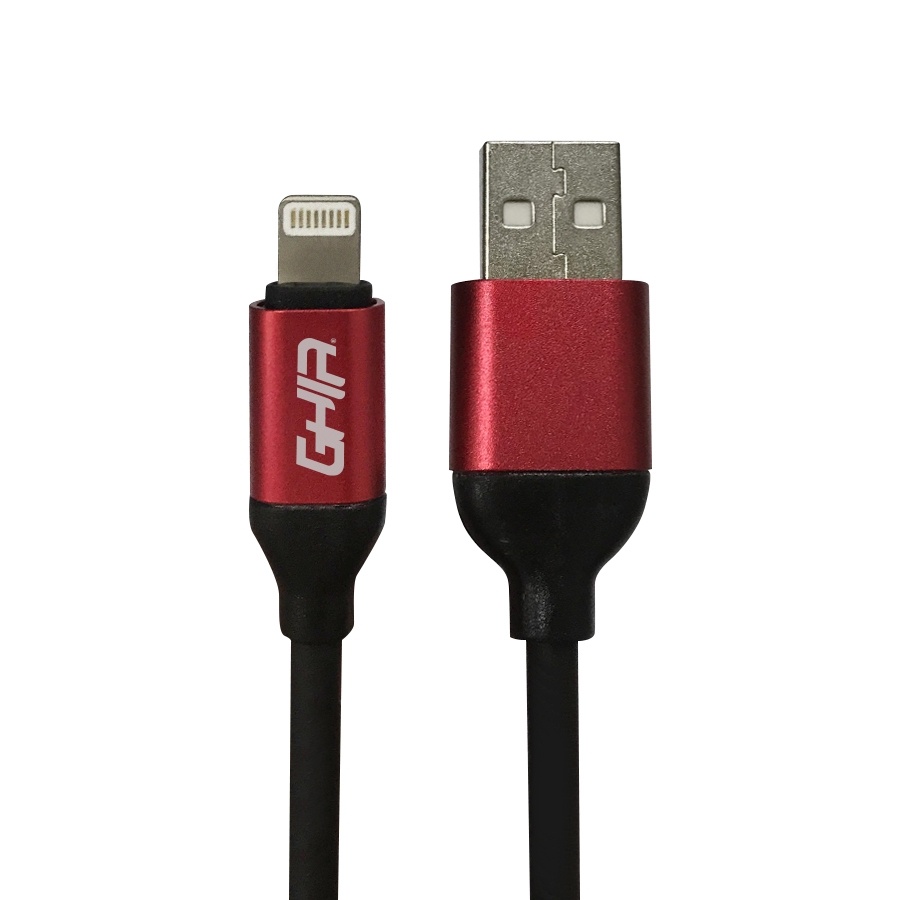 Ghia Cable de Carga USB A Macho - Lightning Macho, 1 Metro, Negro/Rojo, para iPhone/iPad