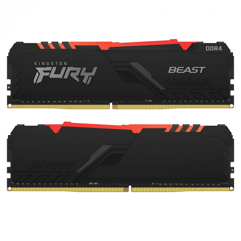 Kit Memoria RAM Kingston FURY Beast DDR4 RGB, 3200MHz, 16GB (2 x 8GB), Non-ECC, CL16, XMP