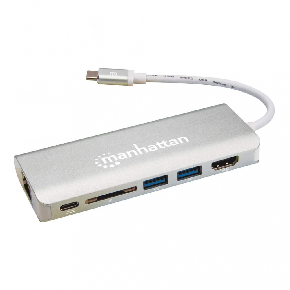 Manhattan Hub USB 3.1 Macho - 2x USB A, 1x UBS C, 1x HDMI Hembra, 40000 Mbit/s, Plata