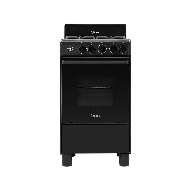 Midea Estufa y Horno de Gas 20" MGS20FS1BAABB, 4 Quemadores, Negro