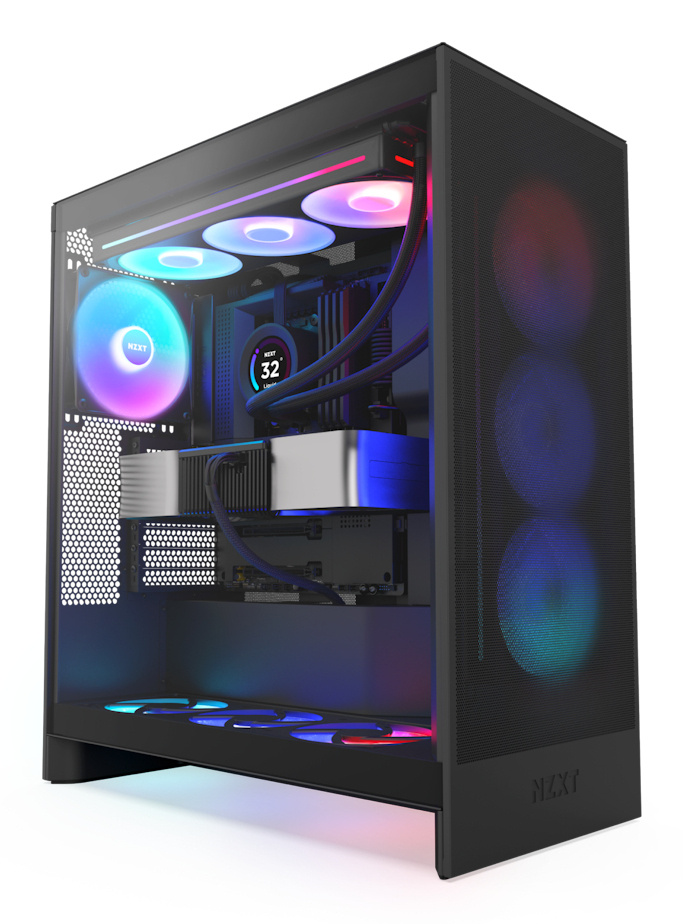 Gabinete NZXT H7 Flow RGB con Ventana, Midi-Tower, E-ATX/ ATX/Micro-ATX/Mini-ITX, USB 3.2, sin Fuente, 3 Ventiladores RGB Instalados, Negro