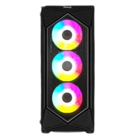 Gabinete Ocelot Gaming Polygon-E5 con Ventana, Midi-Tower, ATX/ITX/Micro ATX, USB 3.0/2.0, sin Fuente, 4 Ventiladores Instalados RGB, Negro