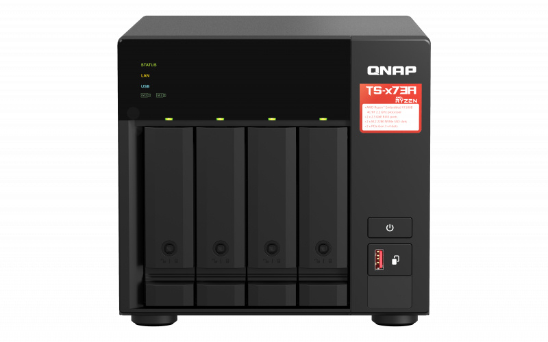 QNAP TS-473A NAS de 4 Bahías, AMD Ryzen Embedded V1500B 2.20GHz, SATA II/SATA III/M.2, Negro - no Incluye Discos