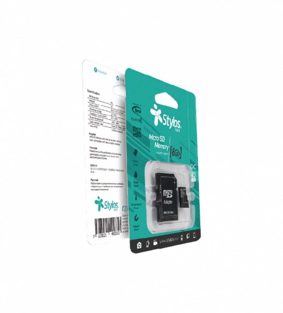 Memoria Flash Stylos, 8GB MicroSD Clase 4, con Adaptador