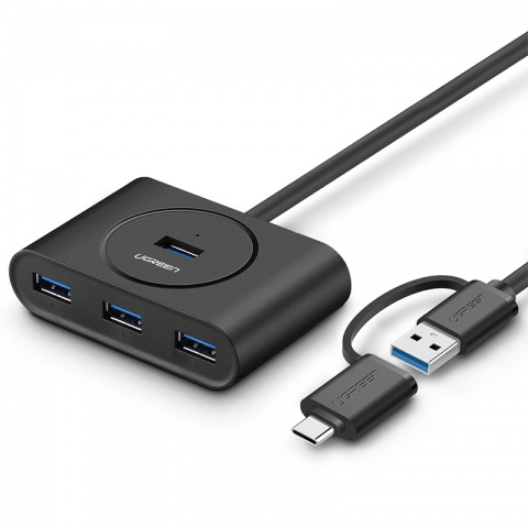 Ugreen Hub USB-A/C Macho - 4x USB-A Hembra, Negro