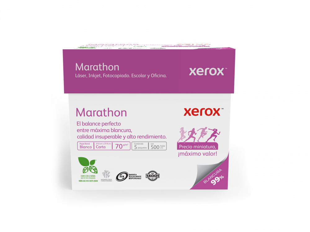 Xerox Papel Bond Marathon 70 g/m², 2500 Hojas Tamaño Carta, Blancura 99%