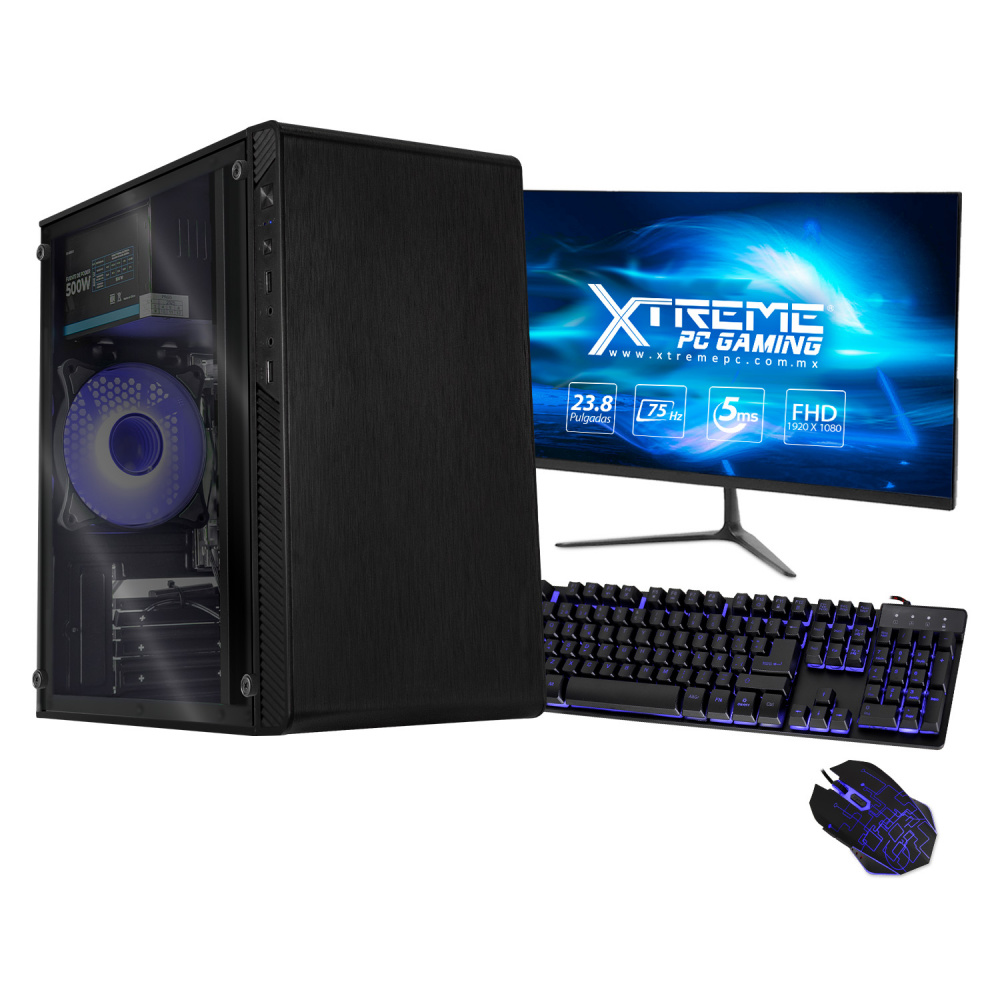 Computadora Gamer Xtreme PC Gaming CM-05081, AMD Ryzen 5 4600G 3.70GHz, 16GB, 500GB SSD, Wi-Fi, Windows 10 Prueba, Negro ― incluye Monitor 23.8", Teclado y Mouse