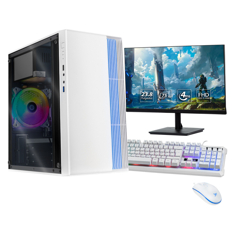 Computadora Gamer Xtreme PC Gaming CM-05092, AMD Ryzen 5 5600GT 3.60GHz, 16GB, 500GB SSD, Wi-Fi, Windows 10 Prueba, Blanco ― incluye Monitor 23.8", Teclado, Mouse