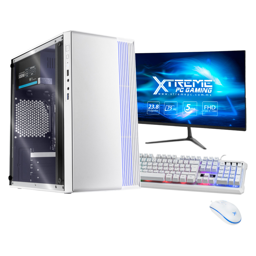 Computadora Gamer Xtreme PC Gaming CM-05437, AMD Ryzen 5 4600G 3.70GHz, 16GB, 500GB SSD,  Wi-Fi, Windows 10 Prueba, Blanco ― Incluye Monitor de 23.8", Teclado y Mouse