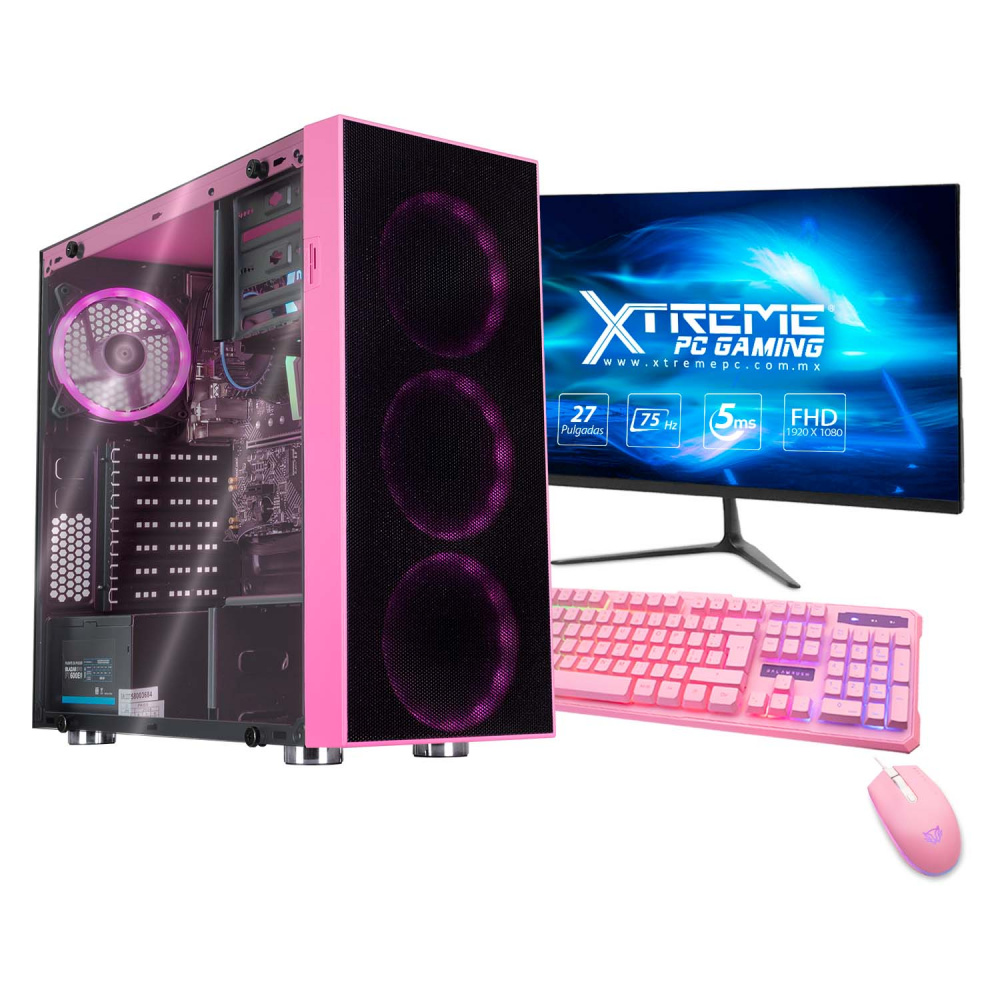 Computadora Gamer Xtreme PC Gaming CM-05443, Intel Core i7-12700 3.6GHz, 16GB, 1TB SSD, Wi-Fi, Windows 10 Prueba, Rosa ― incluye Monitor de 27", Teclado y Mouse