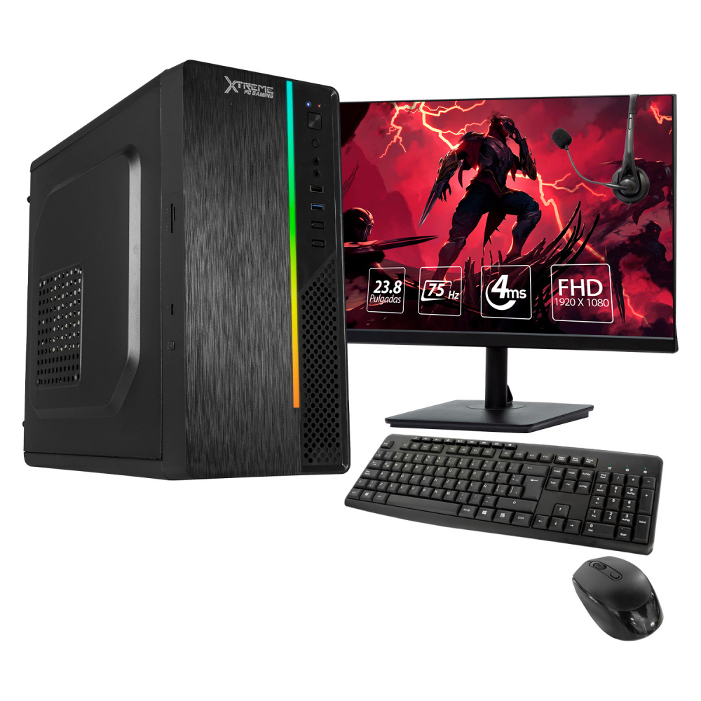 Computadora Gamer Xtreme PC Gaming CM-05470, AMD Ryzen 5 4600G 3.70GHz, 16GB, 500GB SSD, Wi-Fi, Windows 10 Prueba, Negro  ― incluye Monitor 23.8", Teclado y Mouse