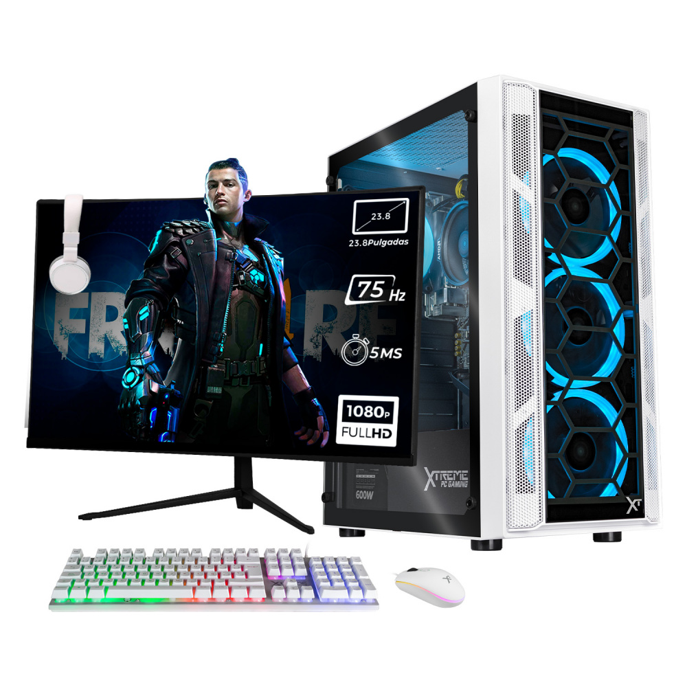 Computadora Gamer Xtreme PC Gaming CM-05451, AMD Ryzen 7 5700G 3.80GHz, 16GB, 500GB SSD, Wi-Fi, Windows 10 Prueba, Blanco ― incluye Monitor Curvo 23.8", Teclado, Mouse y Audífonos